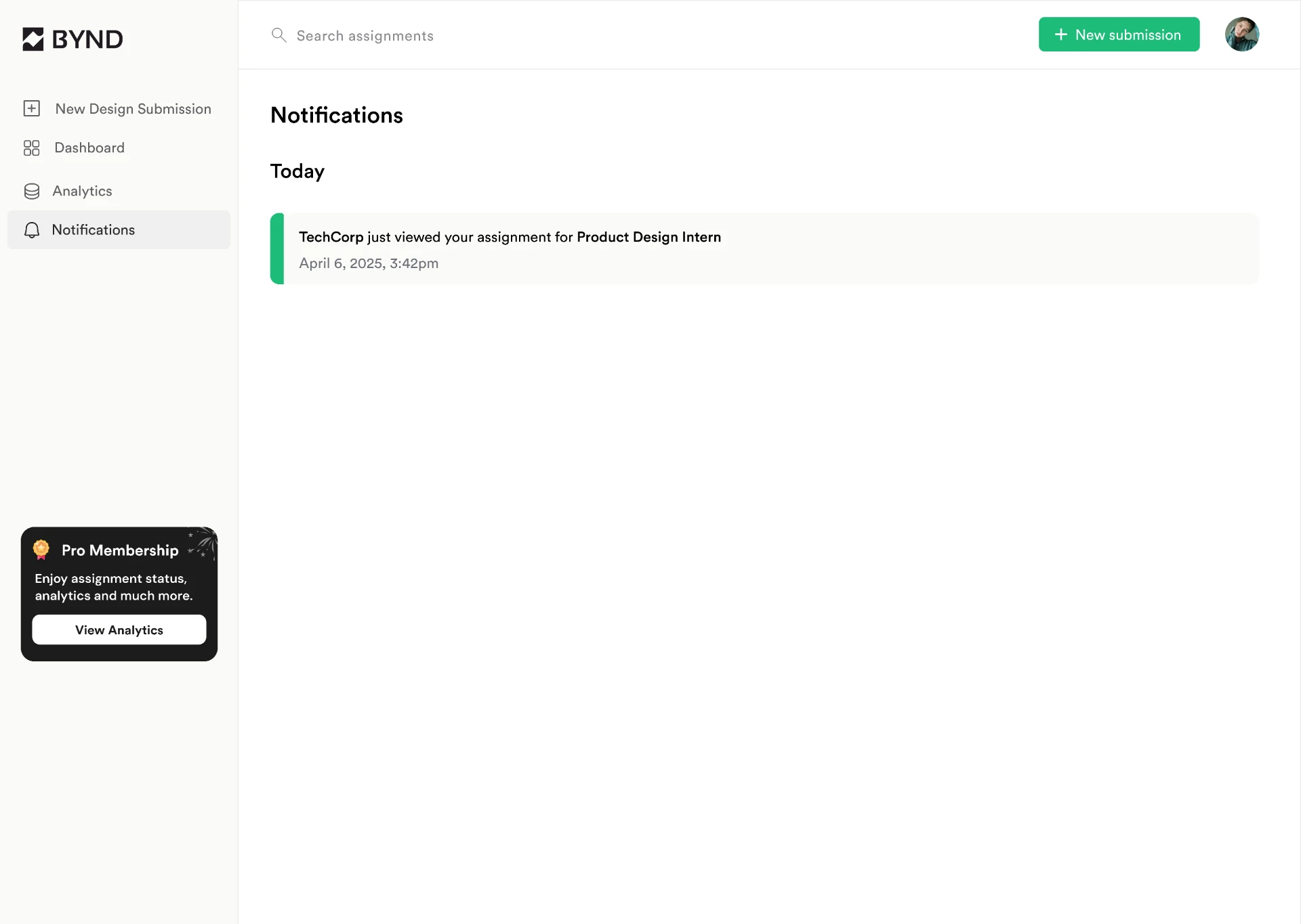 BYND notifications showing when a recruiter viewed an assignment